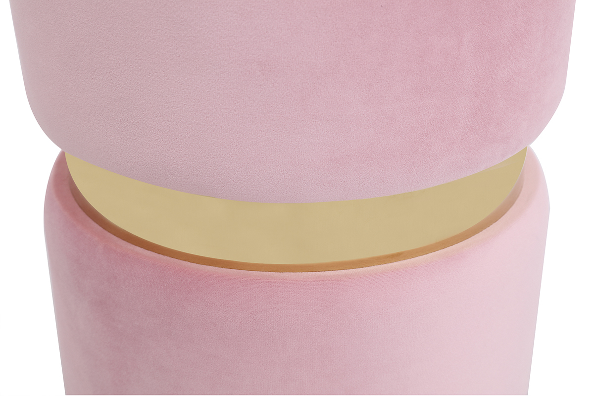 Pouf rond en velours rose et mtal dor JOY