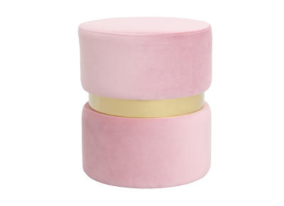 Pouf rond en velours rose et m&eacute;tal dor&eacute; JOY