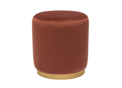 Pouf rond en velours rouge tomette et métal doré D40 cm AMAYA