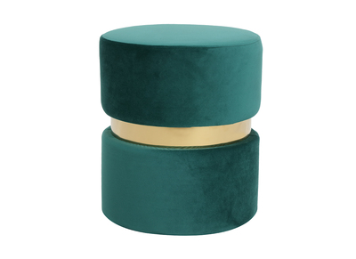 Pouf rond en velours vert et m&eacute;tal dor&eacute; JOY