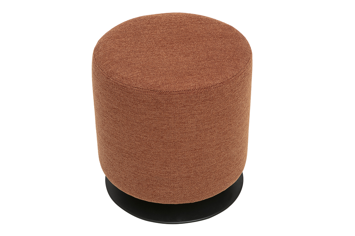 Pouf rond pivotant en tissu effet velours textur� terre br�l�e et m�tal D39.5 cm VOLNAY