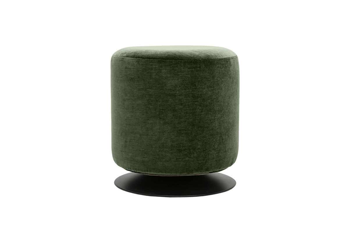 Pouf rond pivotant en tissu effet velours vert kaki et m�tal D39.5 cm VOLNAY