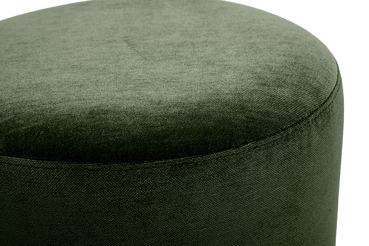 Pouf rond pivotant en tissu effet velours vert kaki et m�tal D39.5 cm VOLNAY