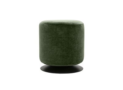 Pouf rond pivotant en tissu effet velours vert kaki et m&eacute;tal D39.5 cm VOLNAY