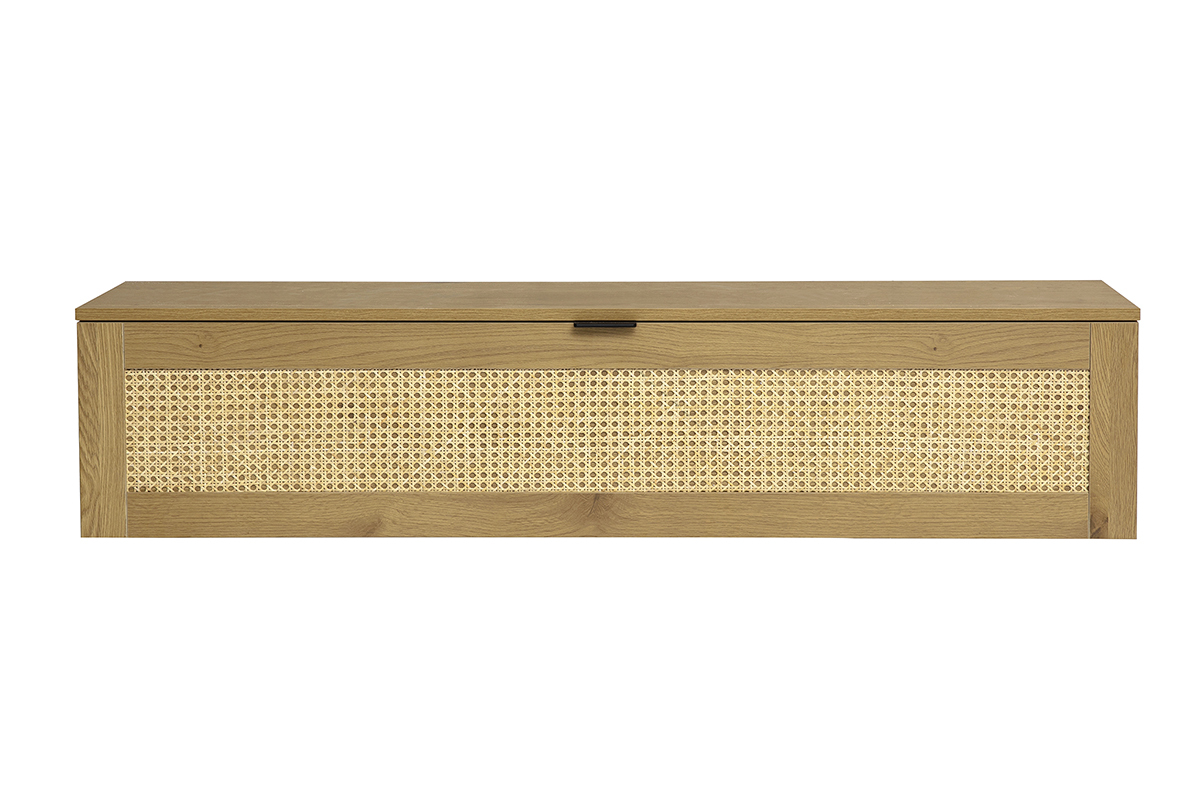 Rangement mural finition bois clair et cannage rotin 1 porte L135 cm MANILLE