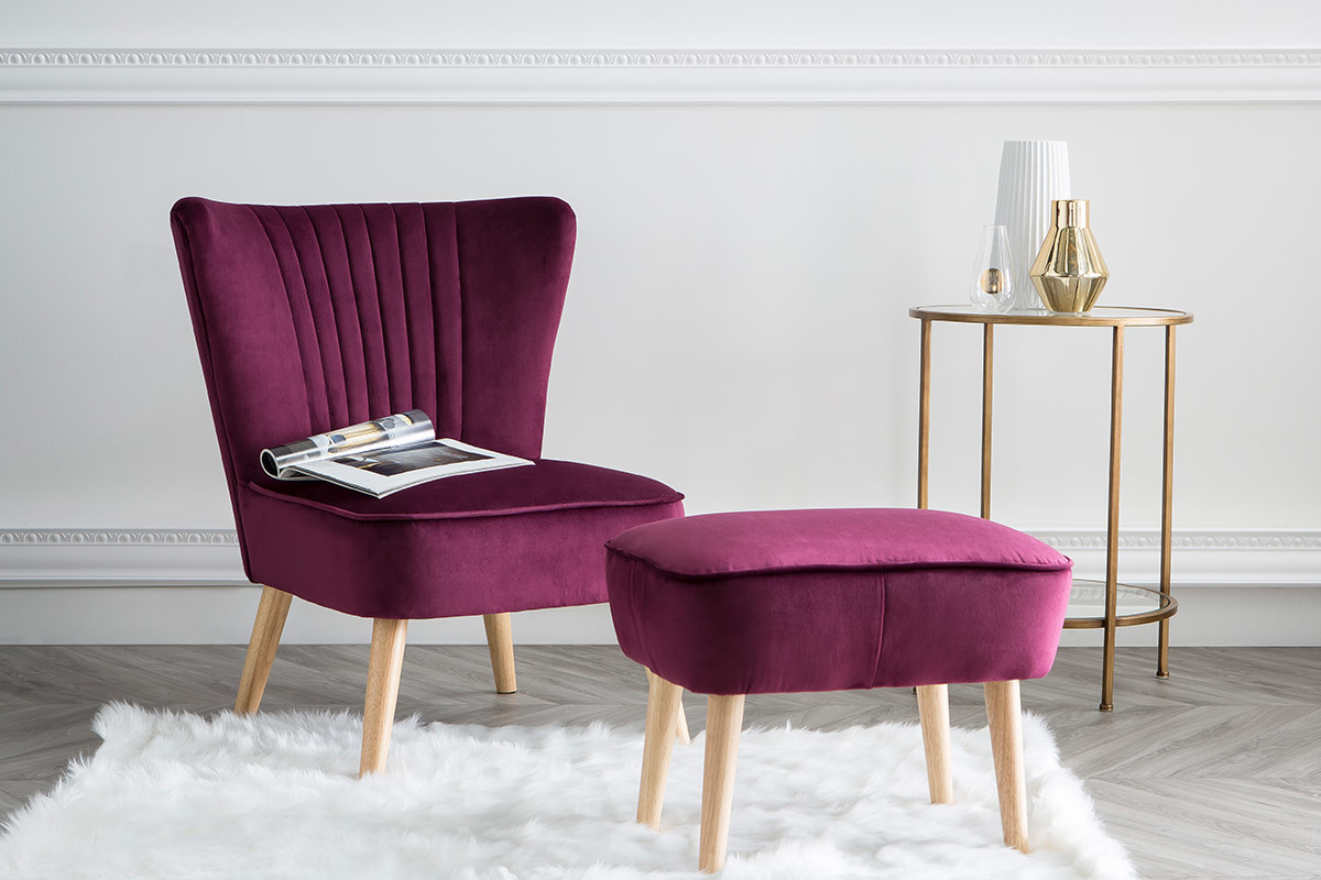 Repose pieds velours gris fonc� ZOLA