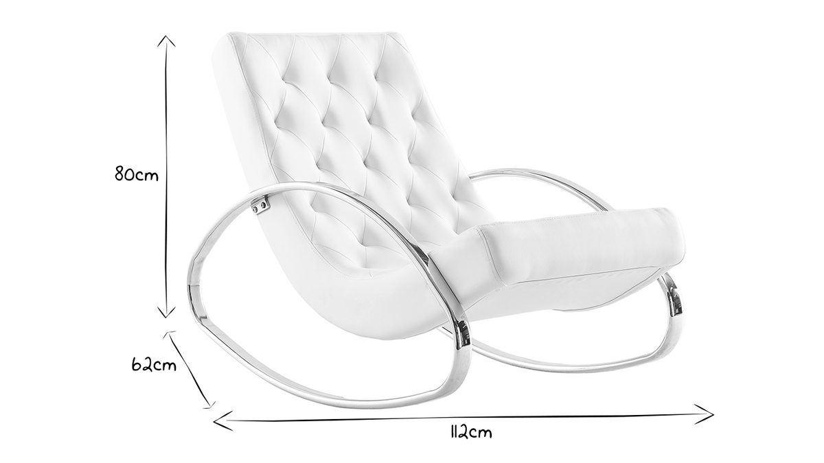 Rocking chair design blanc et acier chrom CHESTY