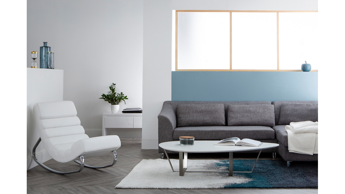 Rocking chair design blanc et acier chrom TAYLOR