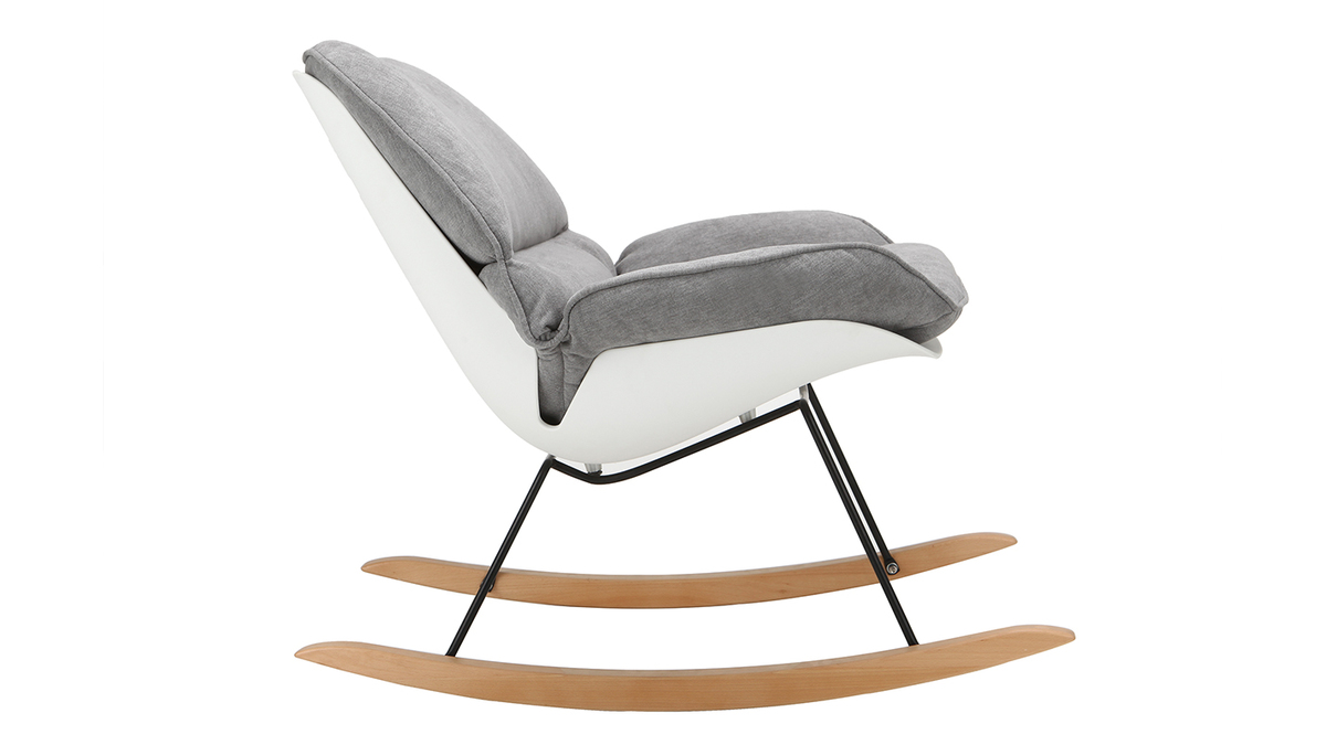 Rocking chair design coque blanche et tissu gris KOKON