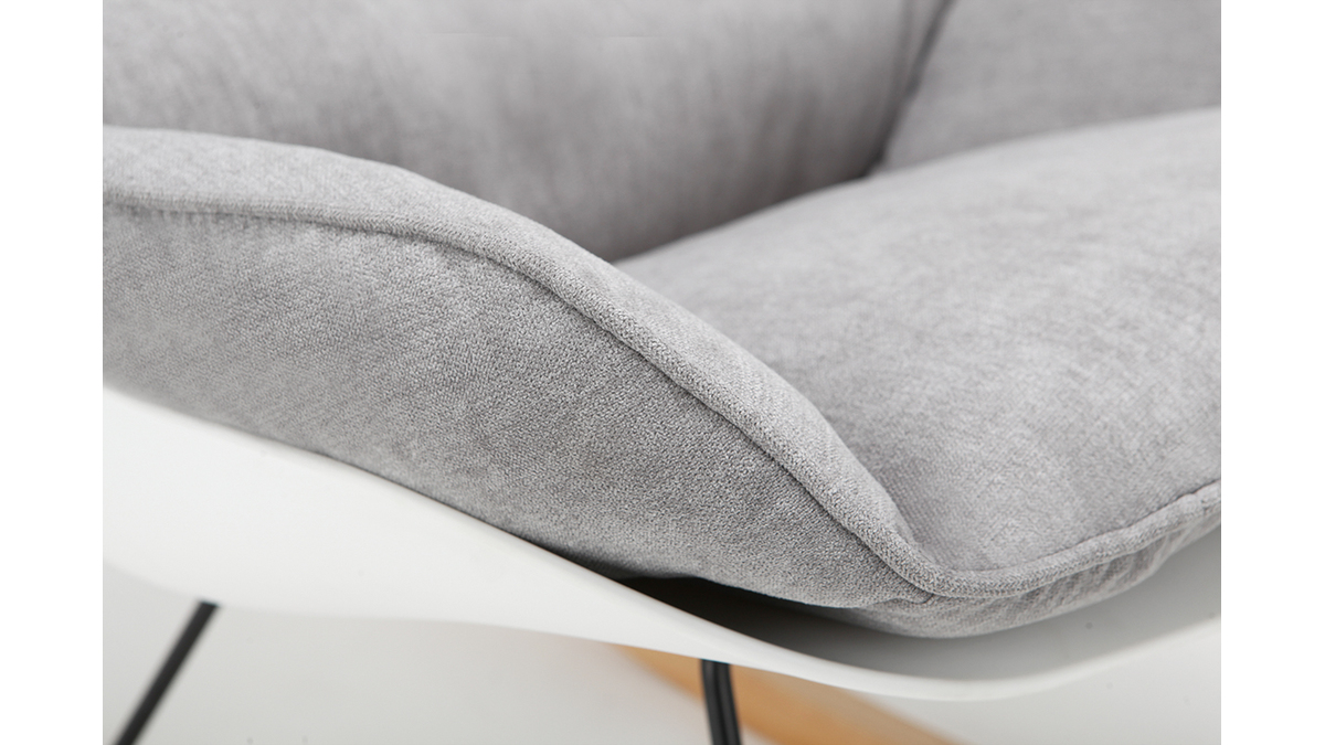 Rocking chair design coque blanche et tissu gris KOKON