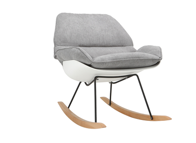 Rocking chair design coque blanche et tissu gris KOKON
