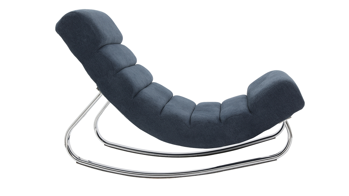 Rocking chair design en tissu effet velours bleu et acier chrom TAYLOR
