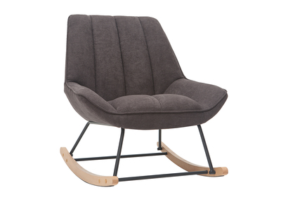 Rocking chair design en tissu effet velours gris fonc&eacute; BILLIE