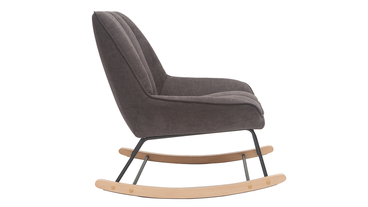 Rocking chair design en tissu effet velours gris foncé, métal noir et bois clair BILLIE