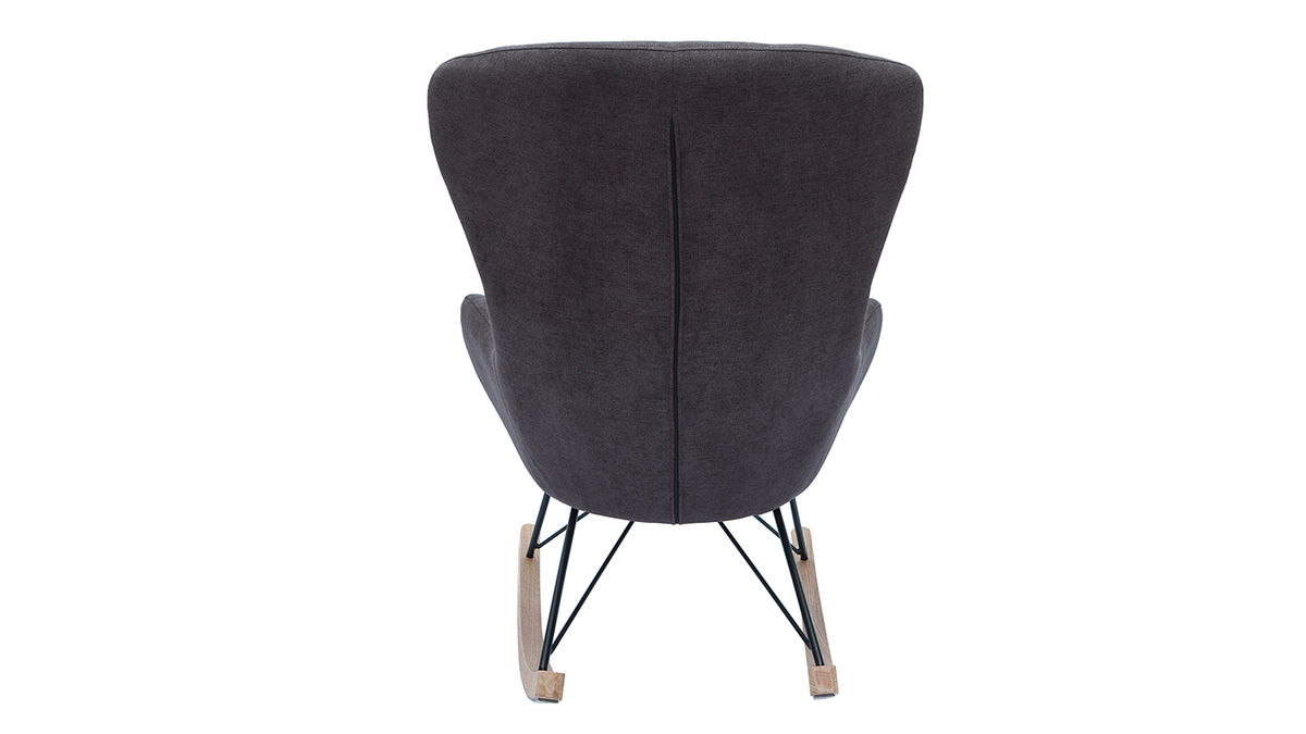 Rocking chair design en tissu effet velours gris fonc, mtal noir et bois clair ESKUA