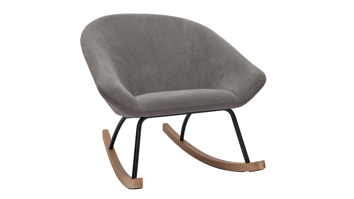 Rocking chair design en tissu effet velours gris, mtal noir et bois clair KOK