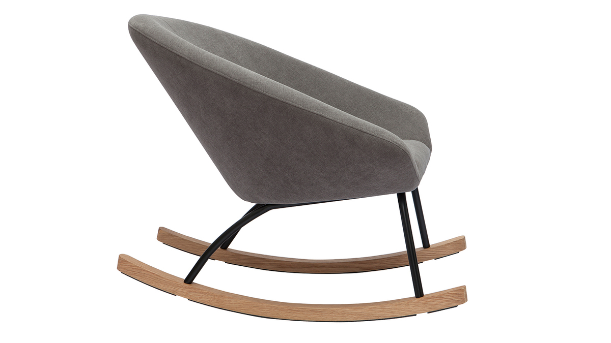 Rocking chair design en tissu effet velours gris, mtal noir et bois clair KOK