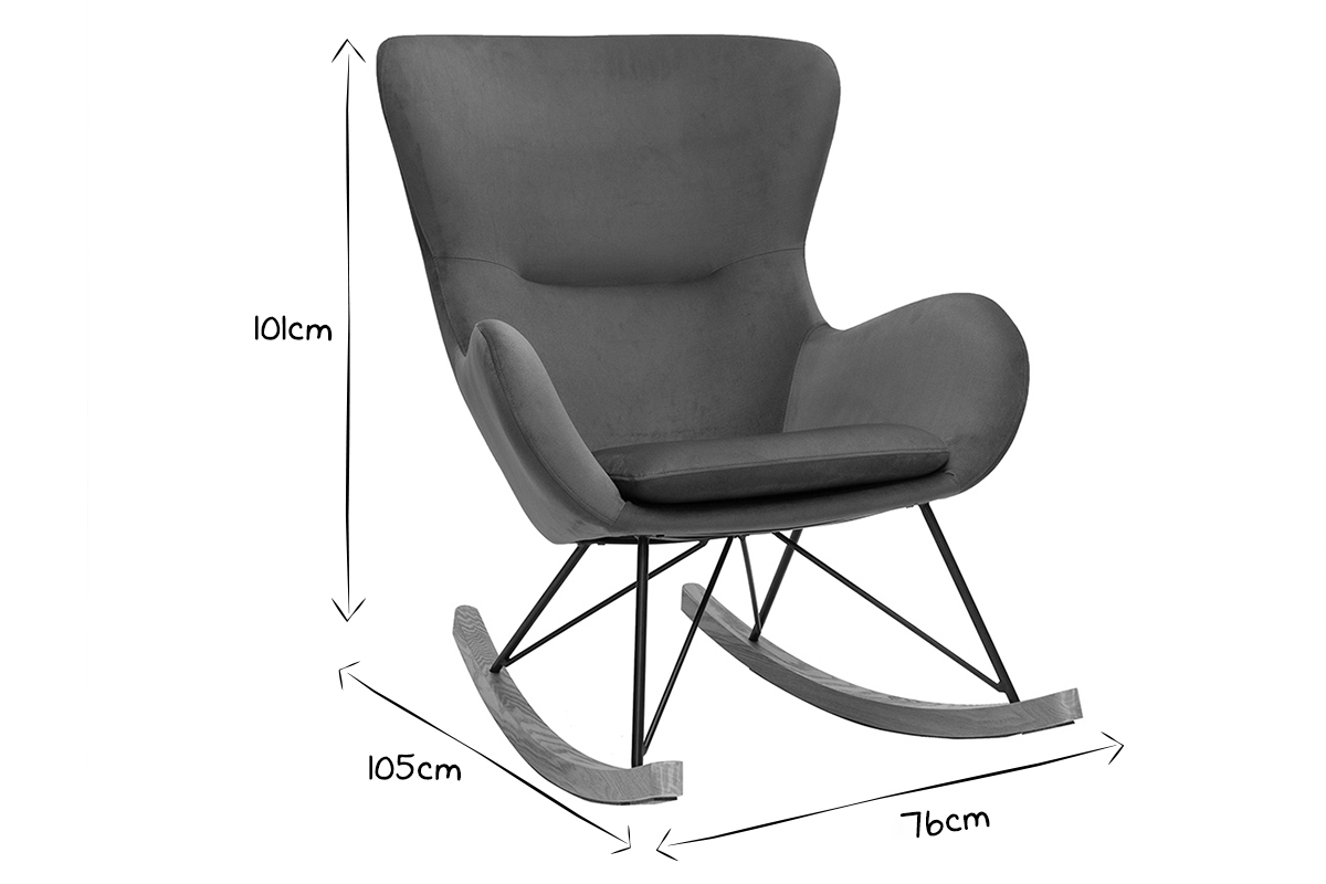 Rocking chair design en tissu effet velours kaki, mtal noir et bois clair ESKUA