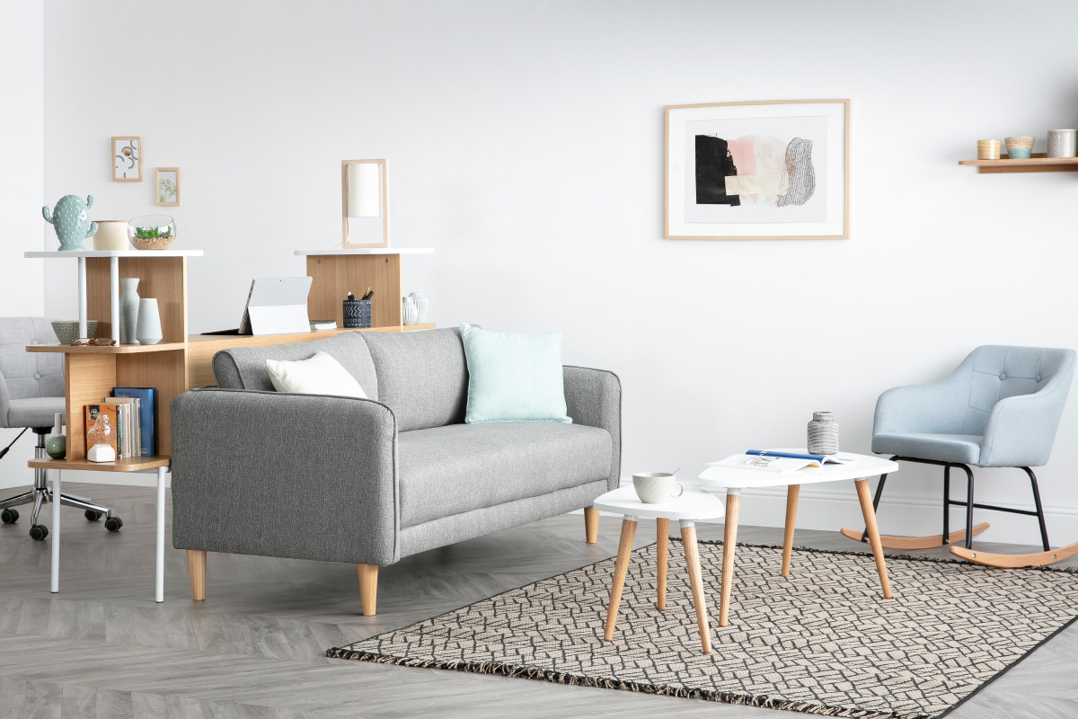 Rocking chair design en tissu gris bleu BALTIK