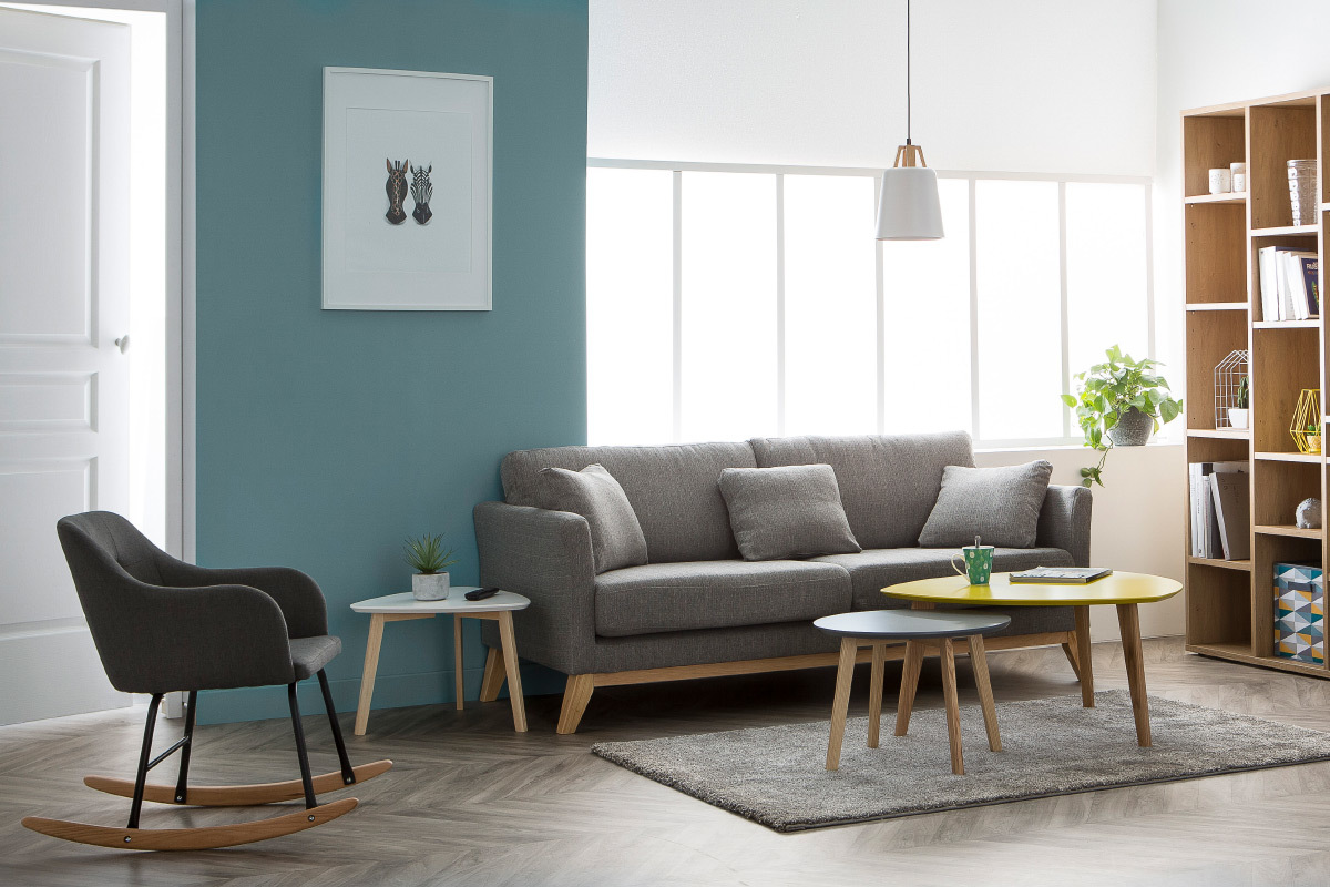 Rocking chair design en tissu gris fonc BALTIK