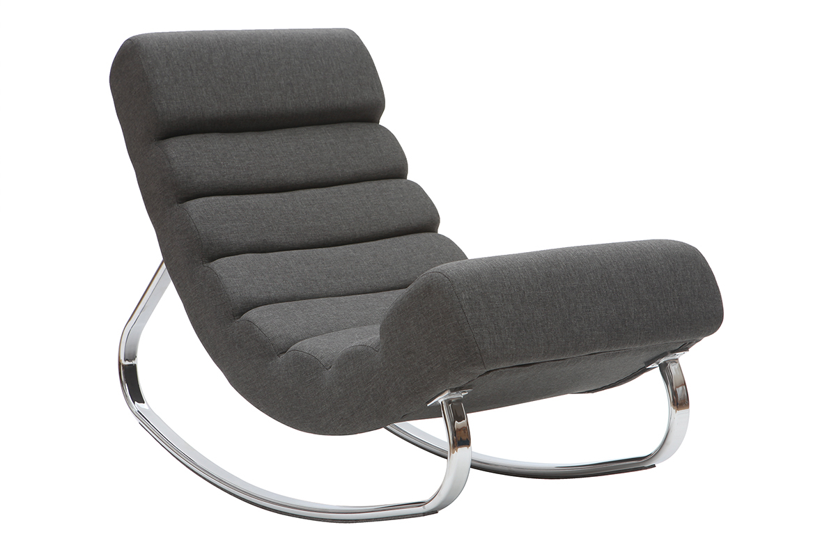 Rocking chair design en tissu gris fonc� et acier chrom� TAYLOR