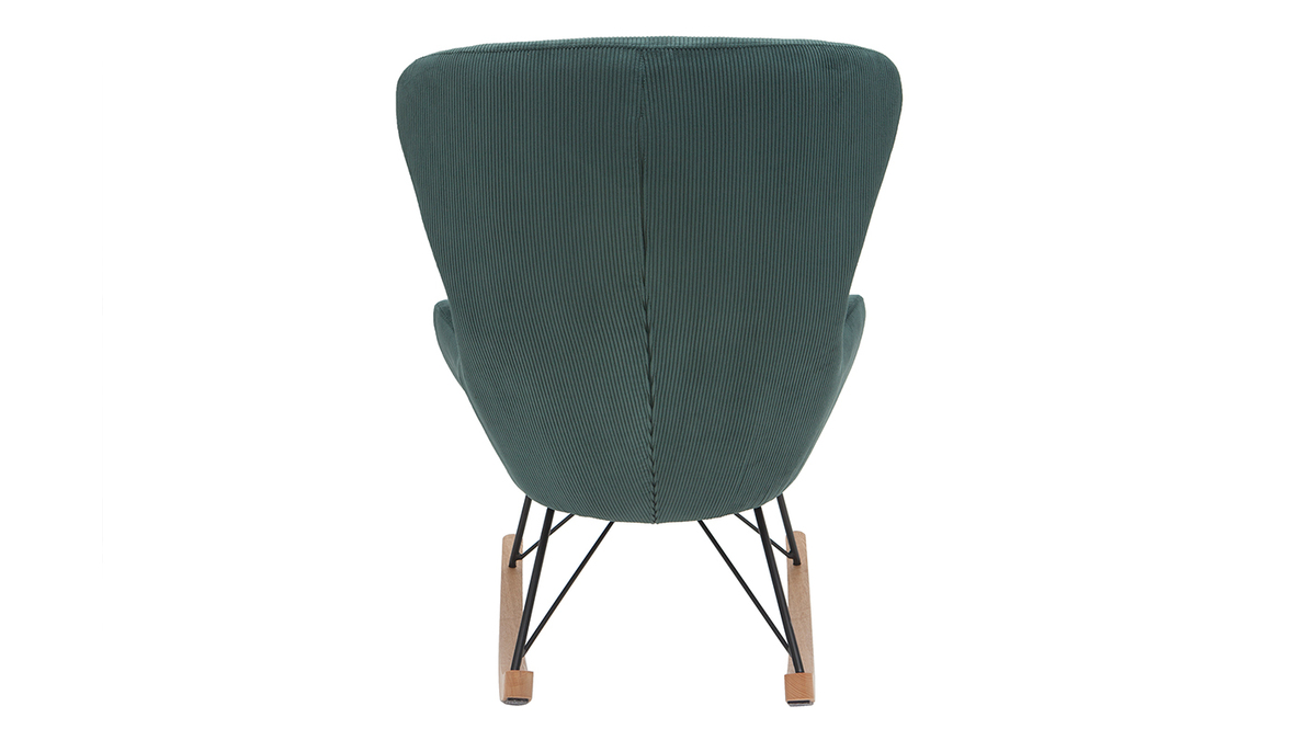 Rocking chair design en tissu velours ctel vert, mtal noir et bois clair ESKUA