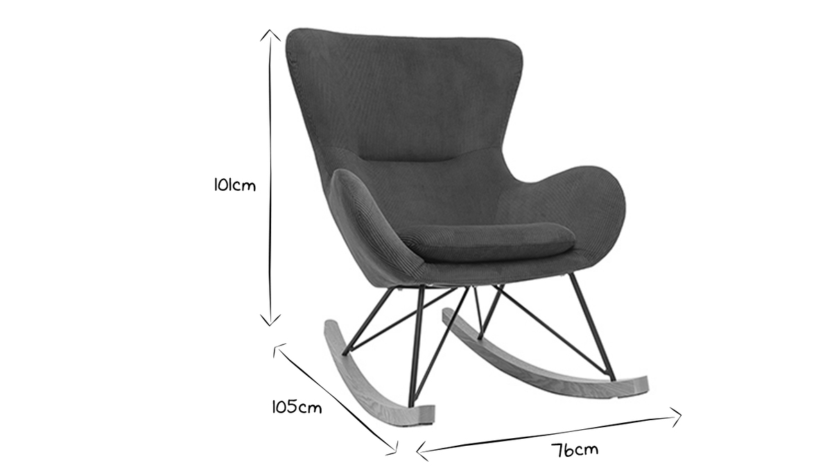 Rocking chair design en tissu velours ctel vert, mtal noir et bois clair ESKUA