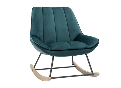 Rocking chair design en velours bleu p&eacute;trole BILLIE