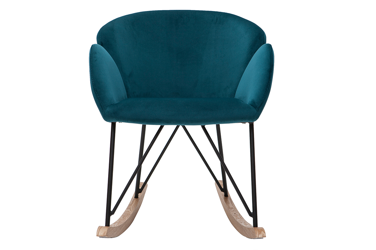 Rocking chair design en velours bleu p�trole RHAPSODY