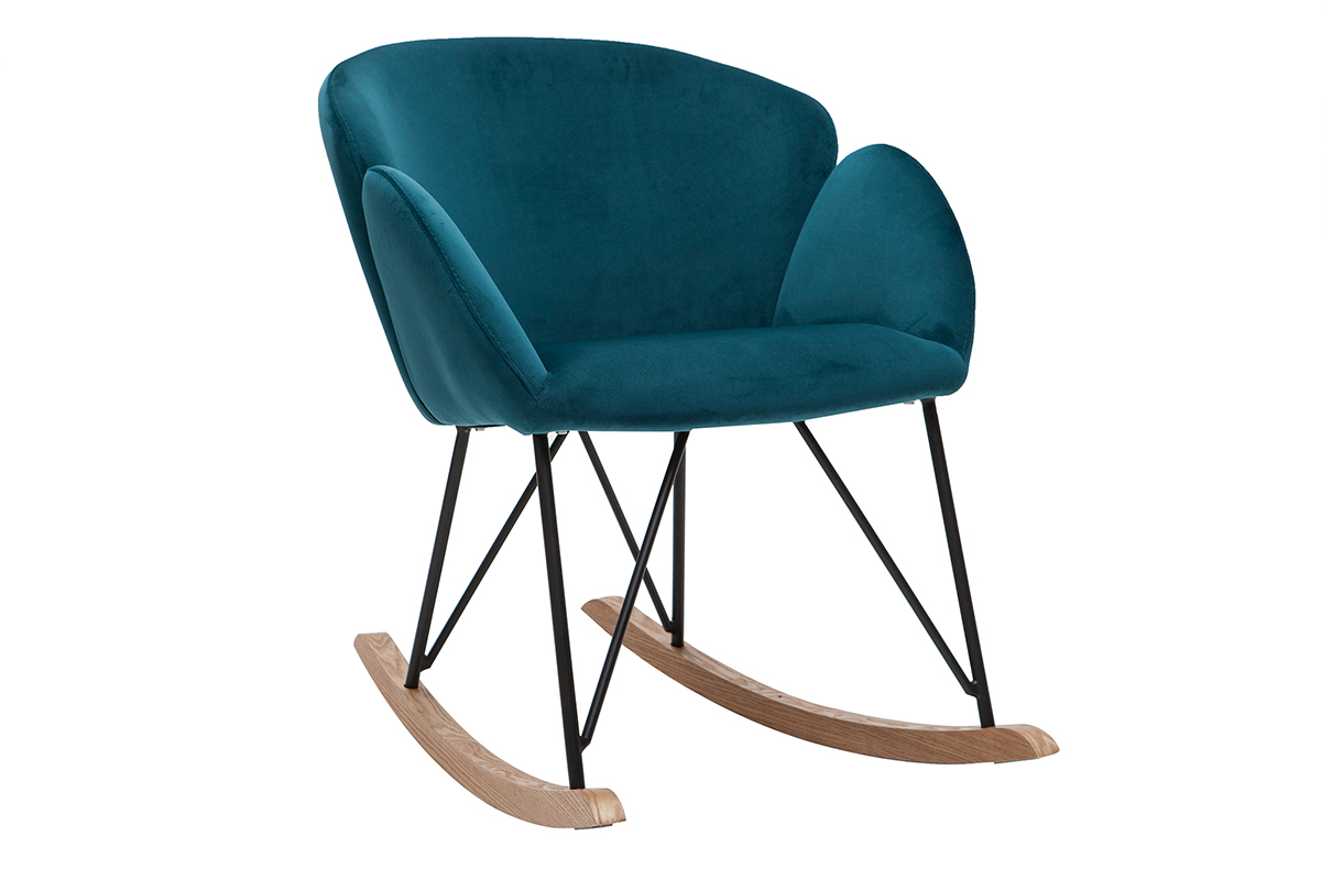 Rocking chair design en velours bleu p�trole RHAPSODY
