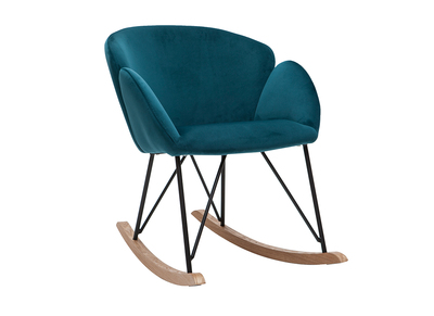 Rocking chair design en velours bleu p&eacute;trole RHAPSODY