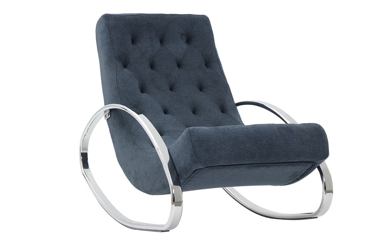 Rocking chair design tissu effet velours bleu CHESTY