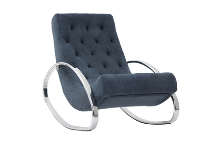 Rocking chair design tissu effet velours bleu CHESTY