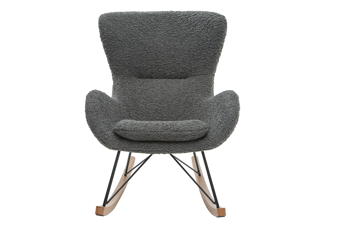 Rocking chair design tissu gris effet laine boucle ESKUA