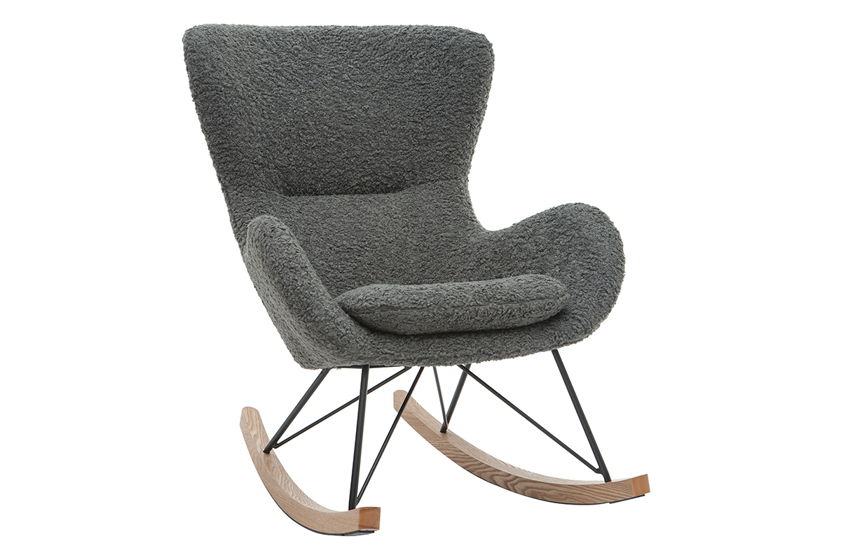 Rocking chair design tissu gris effet laine boucle ESKUA