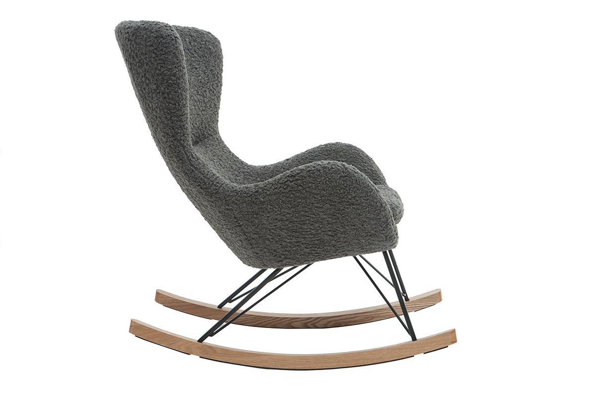 Rocking chair design tissu gris effet laine boucle ESKUA