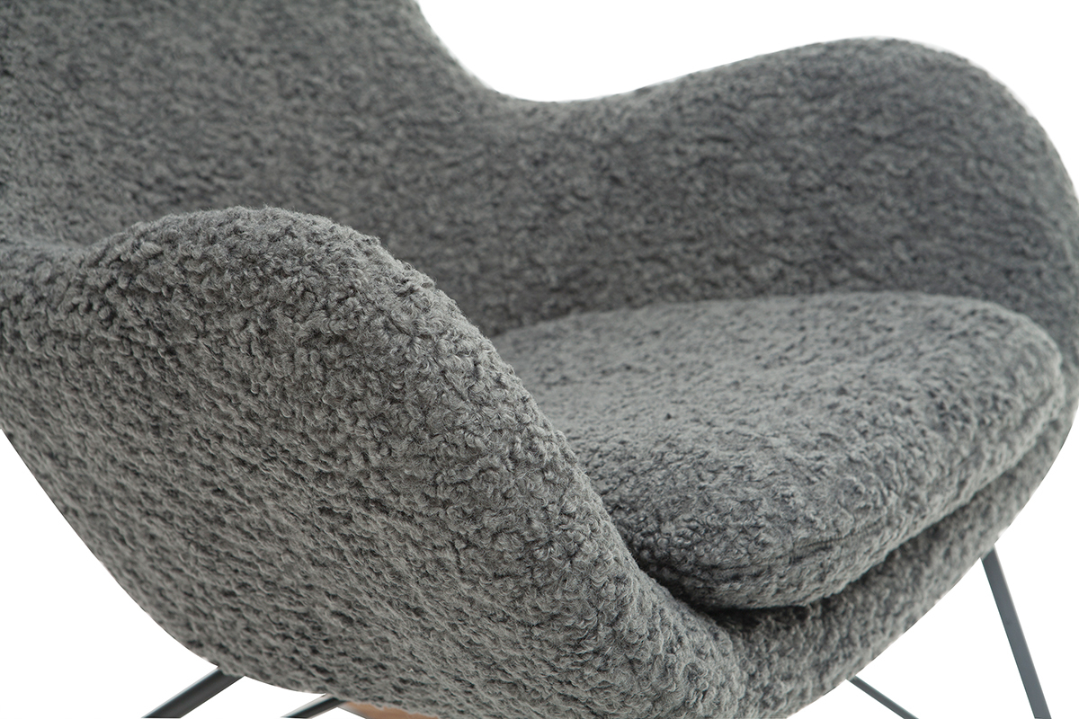 Rocking chair design tissu gris effet laine boucle ESKUA