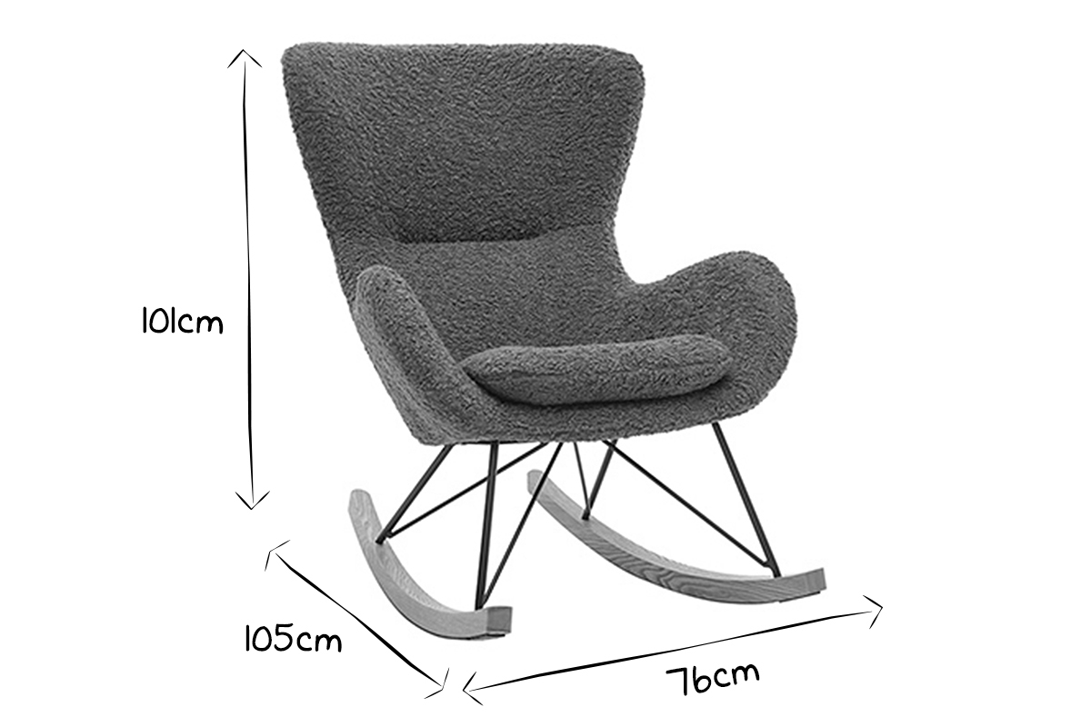 Rocking chair design tissu gris effet laine boucle ESKUA