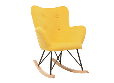 Rocking chair design tissu jaune pieds m&eacute;tal et ch&ecirc;ne BABY BRISTOL
