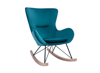 Rocking chair design velours bleu p&eacute;trole ESKUA