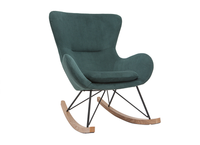 Rocking chair design velours c&ocirc;tel&eacute; vert ESKUA
