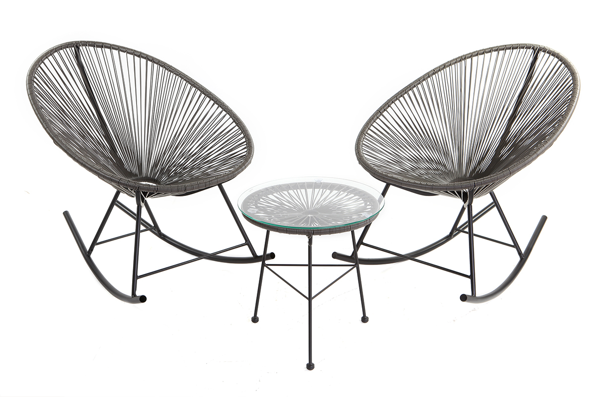 Rocking chair en fils de r�sine gris BELLAVISTA