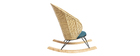 Rocking chair en rotin et tissu bleu p&eacute;trole ROBIN