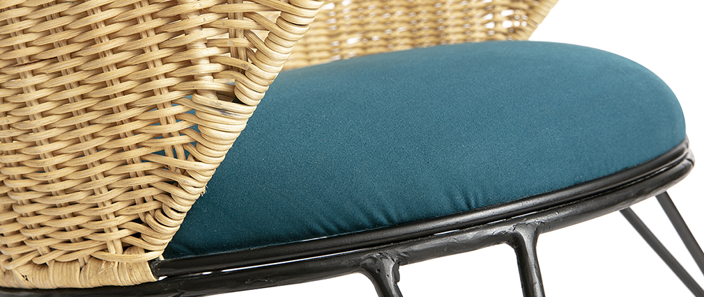 Rocking chair en rotin et tissu bleu p�trole ROBIN