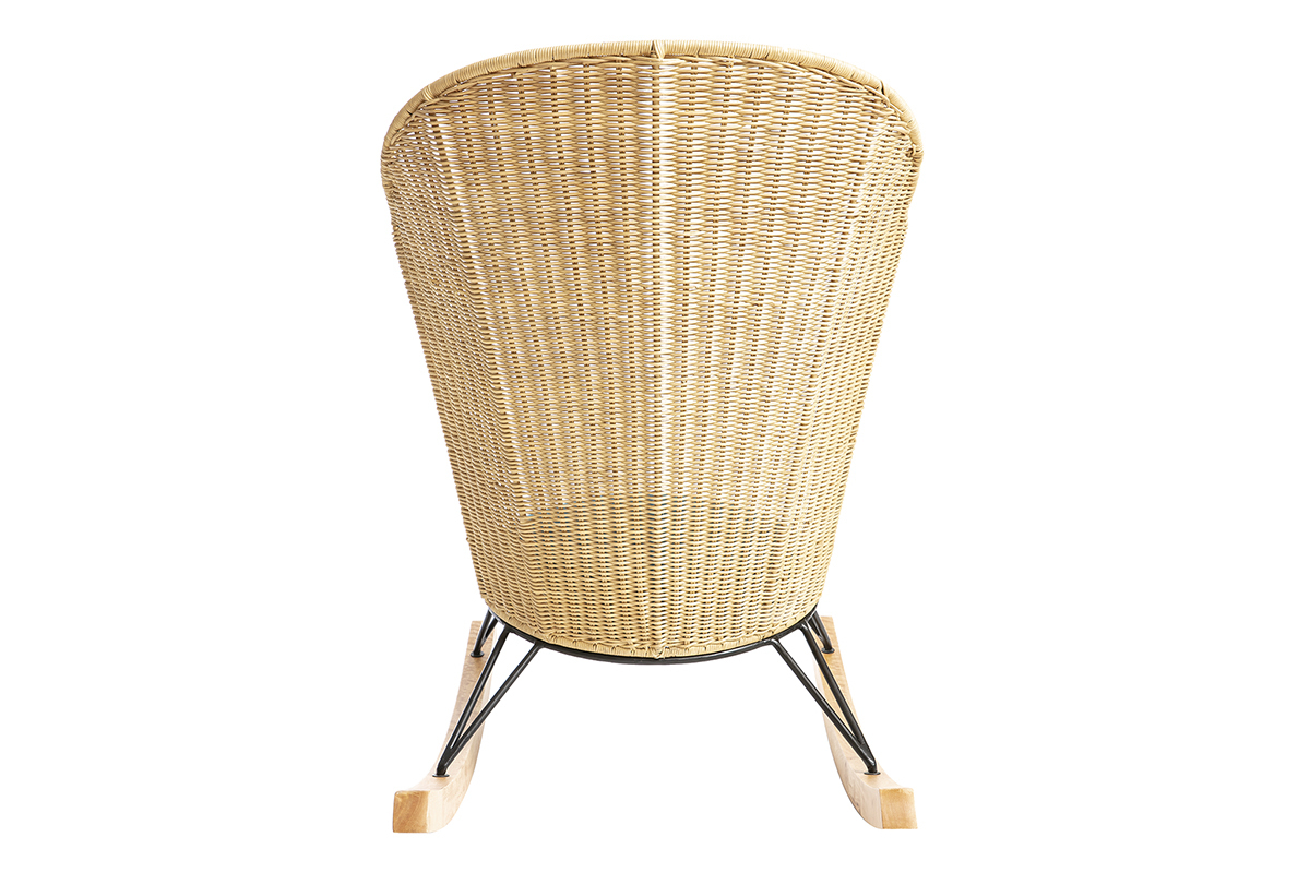 Rocking chair en rotin et tissu bleu ptrole ROBIN