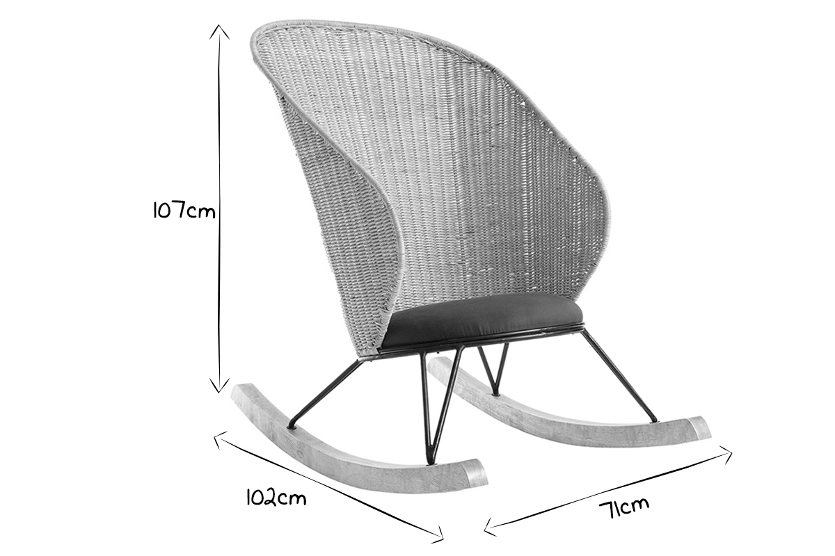 Rocking chair en rotin et tissu bleu ptrole ROBIN