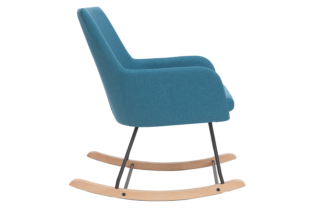 Rocking chair en tissu bleu canard, m�tal noir et bois clair SHANA