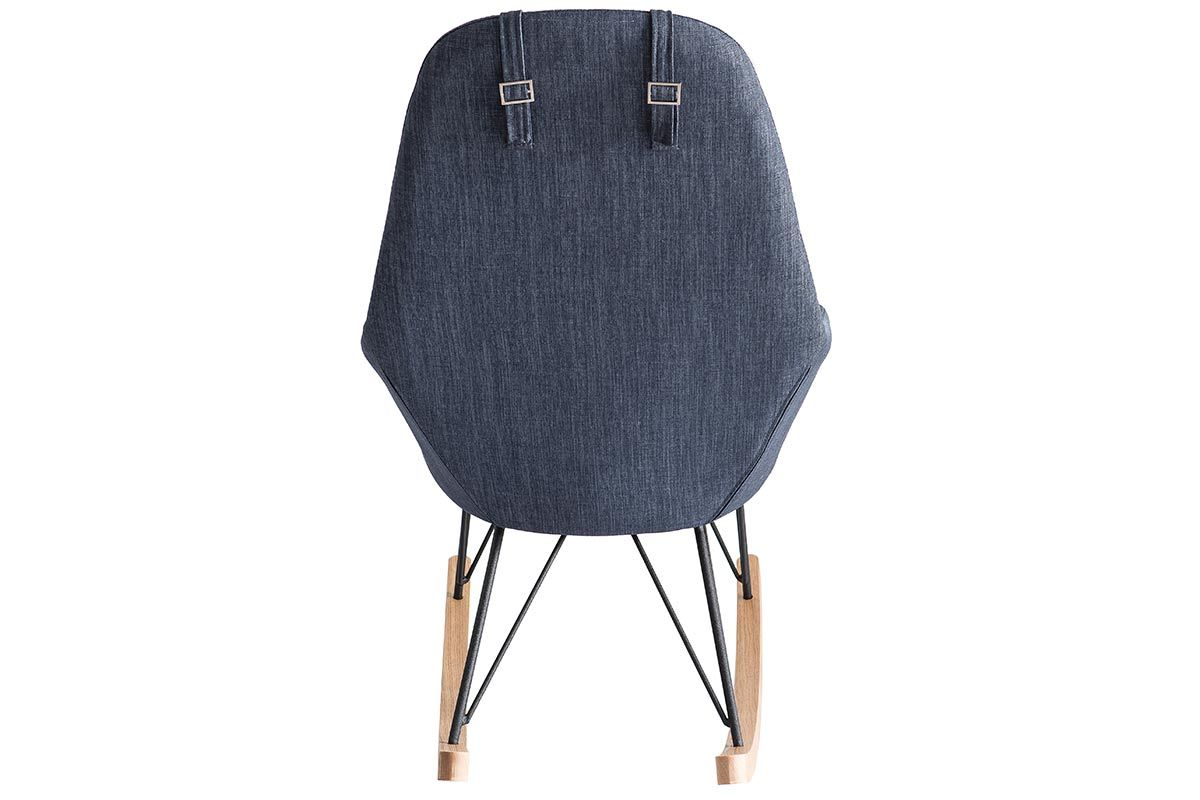 Rocking chair en tissu bleu jean avec pieds m�tal et fr�ne JHENE
