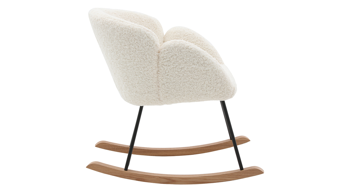 Rocking chair en tissu effet peau de mouton blanc, mtal noir et bois clair RHAPSODY