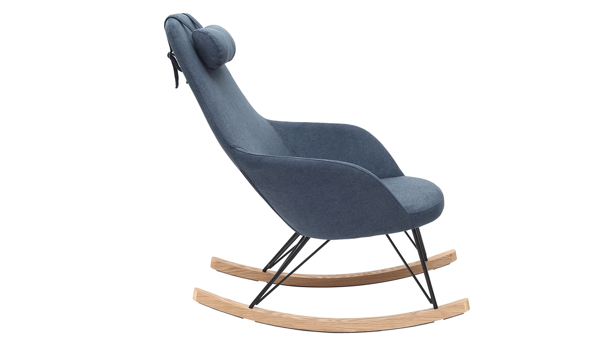 Rocking chair en tissu effet velours bleu, mtal noir et bois clair JHENE
